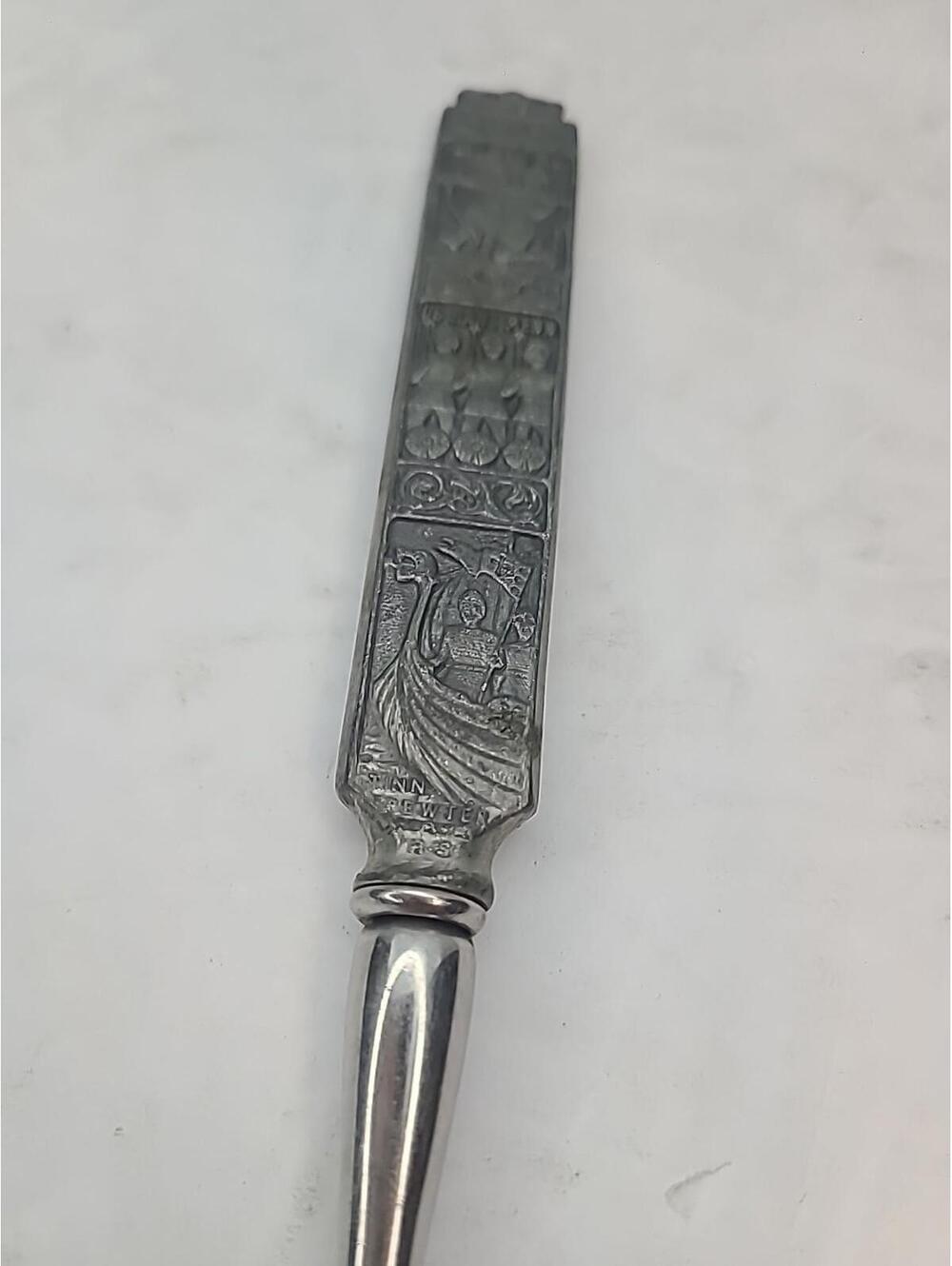 Konge Tinn Spar Norwegian Viking Heilag Olav Cheese Slicer Norway Pewter Vintage - Picture 8 of 11